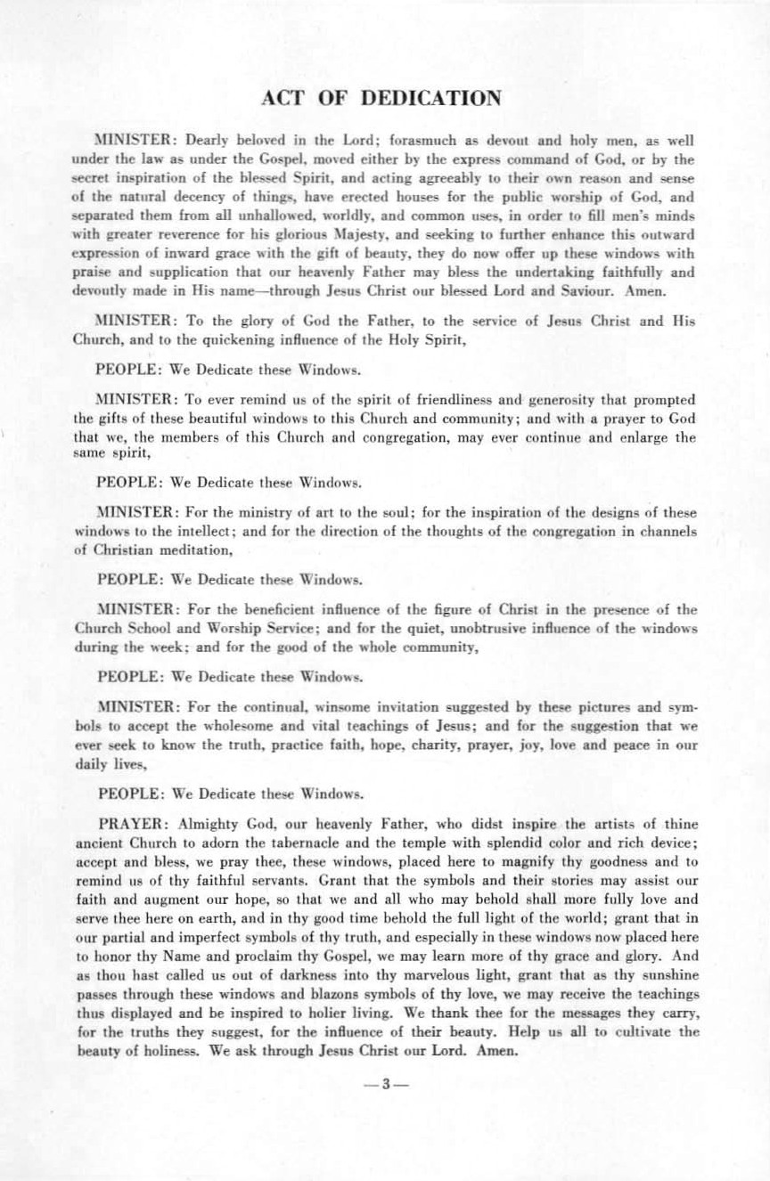 Dedication of New Windows